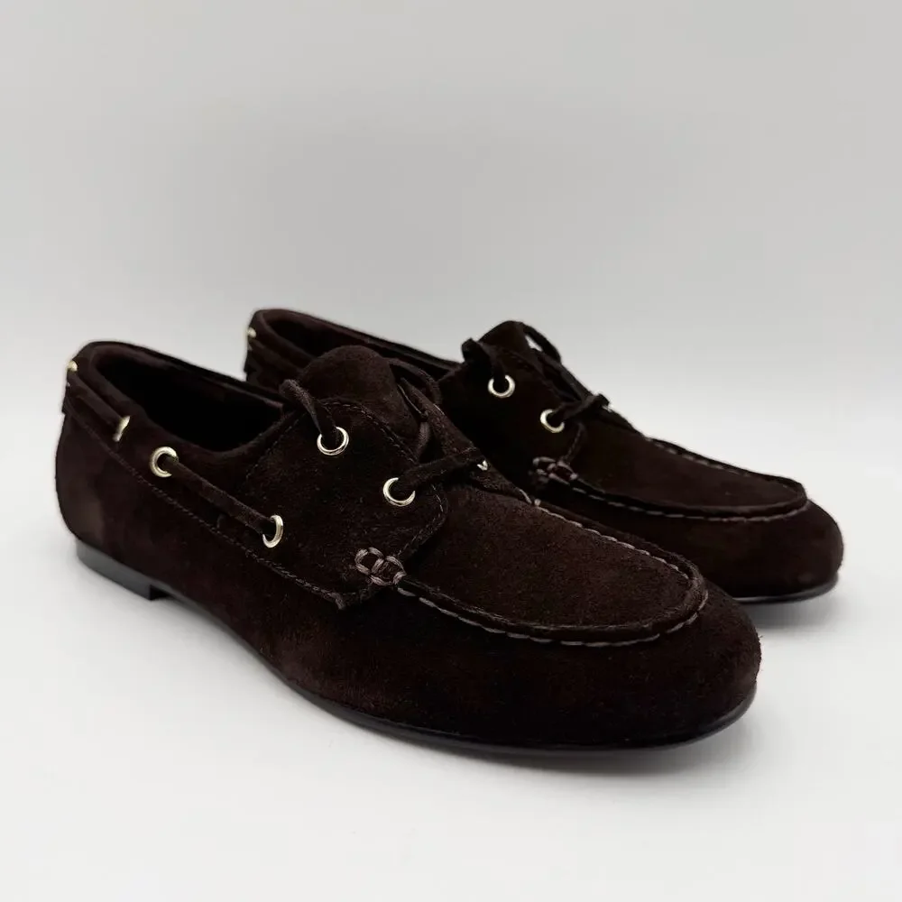 Madewell Womens Jamie Boat Shoes Size 7 EU 37.5 Dark Brown Suede NIB